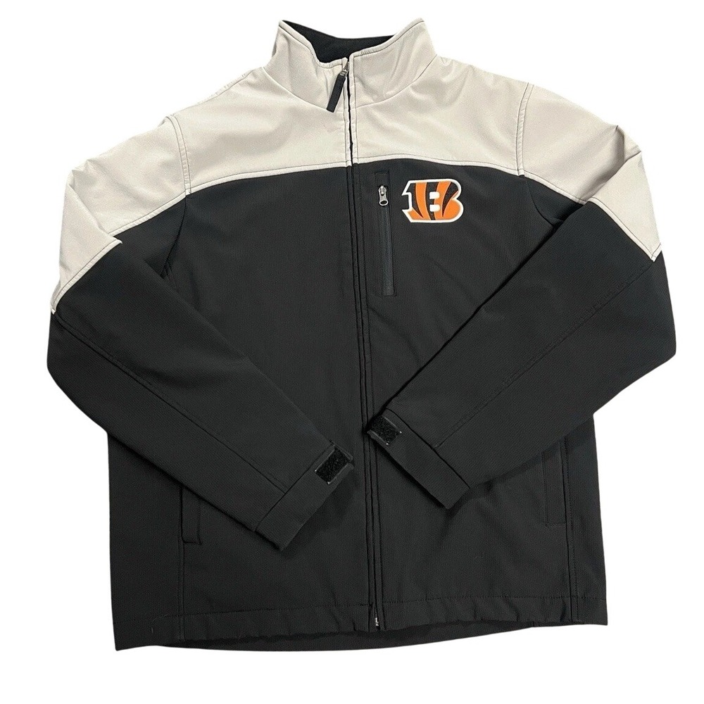 NFL Cincinnati Bengals Mens Large Softshell Jacket Black Full Zip Fleece Lined